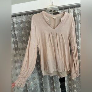 entro Soft Blush Pintuck V-Neck Long Sleeve Blouse